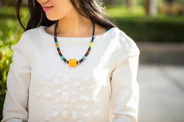 Beeswax Amber Necklace — worn